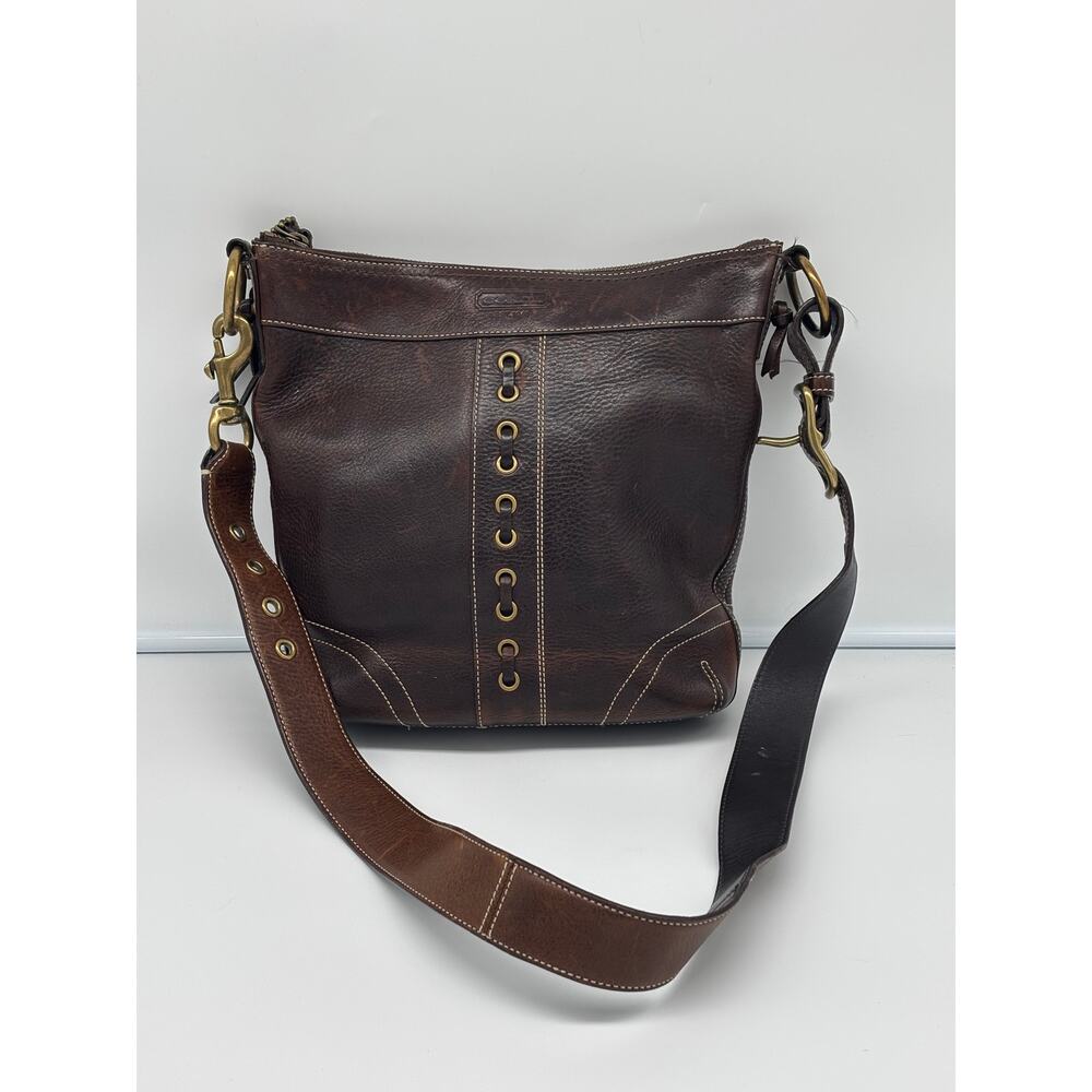 Y2K Vintage Coach Chelsea brown leather duffle crossbody 10399 brass hardware